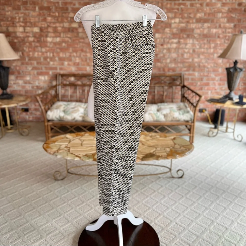 Talbots Slim Ankle Pant in Gold Medallion Jacquard Black Diamond NWT 2 Classic